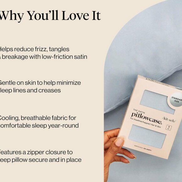 Kitsch Satin Pillowcase in Haze Blue - Picture 4 of 5